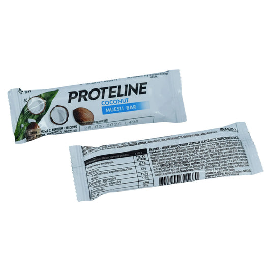 Bar – muesli with coconut partially glazed with confectionery glaze (25g) Protein bar
