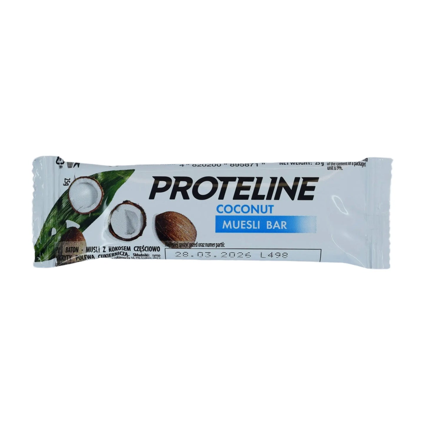 Bar – muesli with coconut partially glazed with confectionery glaze (25g) Protein bar