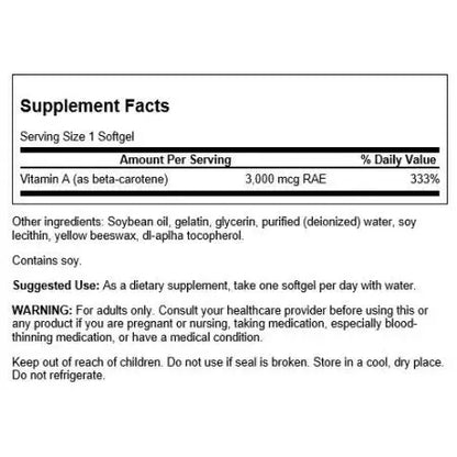 SWANSON BETA CAROTENE 10000IU (3000 MCG) 100S SWANSON